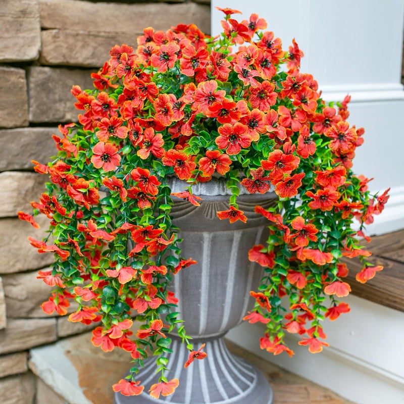 HyeFlora Artificial Fall Flowers for Outdoors Fake Hanging Decoration, 2Pcs Orange Daisy with Autumn Leaves, Realistic Plants Decor, UV & Fading Resistant Silk Flower for Porch Patio Balcony - Image 1