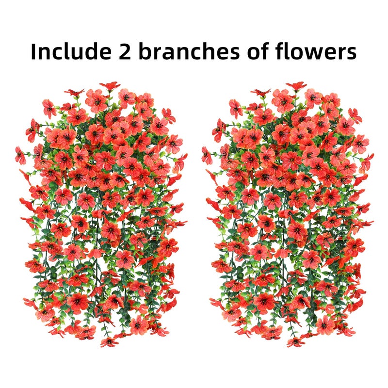 HyeFlora Artificial Fall Flowers for Outdoors Fake Hanging Decoration, 2Pcs Orange Daisy with Autumn Leaves, Realistic Plants Decor, UV & Fading Resistant Silk Flower for Porch Patio Balcony - Image 2