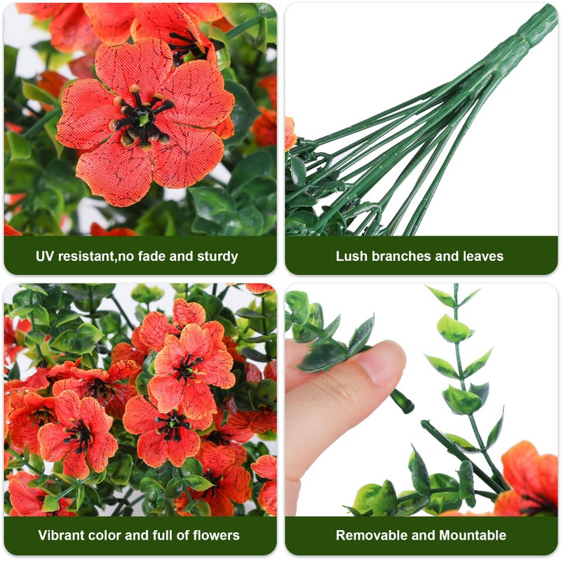 HyeFlora Artificial Fall Flowers for Outdoors Fake Hanging Decoration, 2Pcs Orange Daisy with Autumn Leaves, Realistic Plants Decor, UV & Fading Resistant Silk Flower for Porch Patio Balcony - Image 3