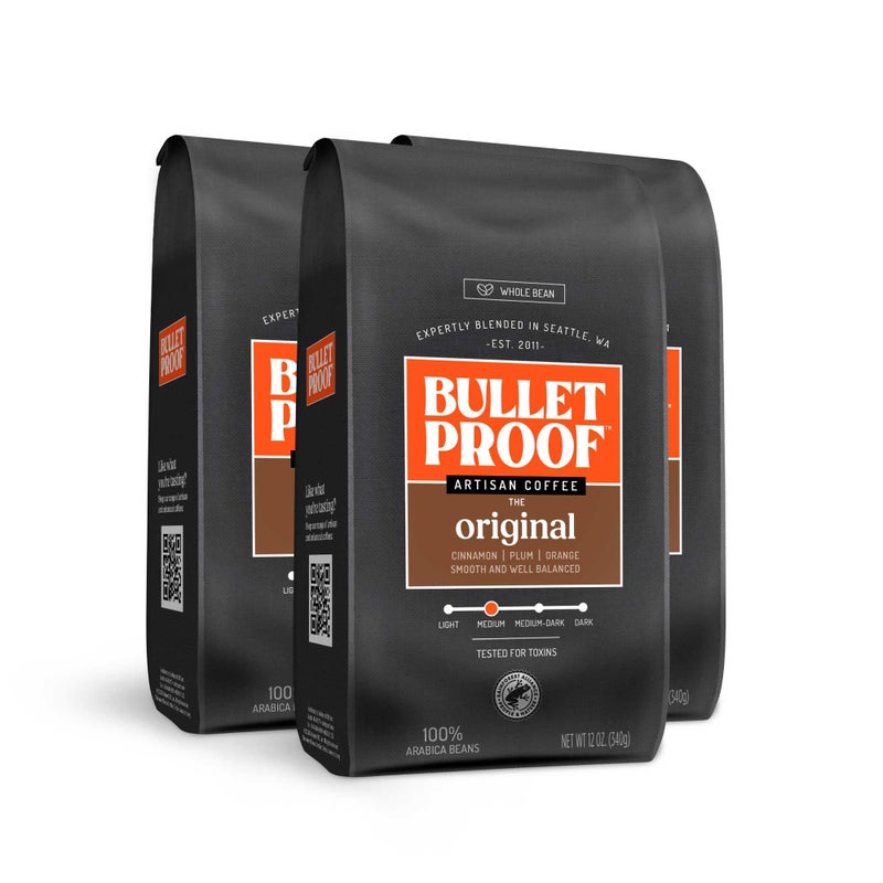 Bulletproof Original Medium Roast Whole Bean Coffee, 12 Ounces (Pack of 3), Clean Coffee Tested for Toxins, Packaging May Vary - Image 1