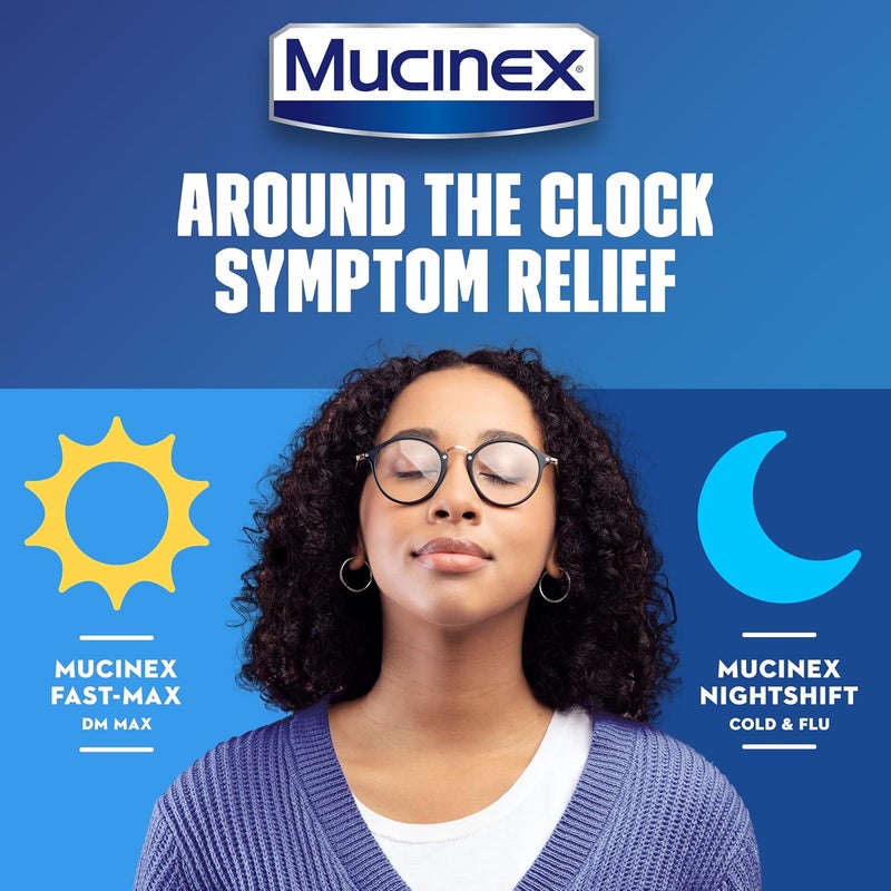 MUCINEX ماكسيموم سترينغث فاست ماكس دي إم ماكس موكينكس نايت شيفت كولد فلو سائل 2 × 6 أونصة سائلة يخفف المخاط يخفف السعال احتقان الصدر الألم الحمى العطس التهاب الحلق سيلان الأنف - Image 4