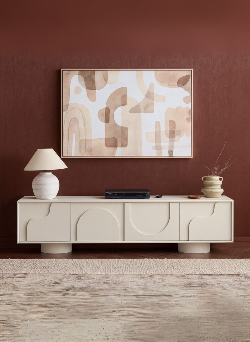 Kustomdeco Lumen Modern White TV Unit Stand for Living Room – Premium Wooden Entertainment Console with Artistic 3D Cabinet Doors, Minimalist Media Cabinet for Flat Screen TVs up to 75 Inch - Image 2