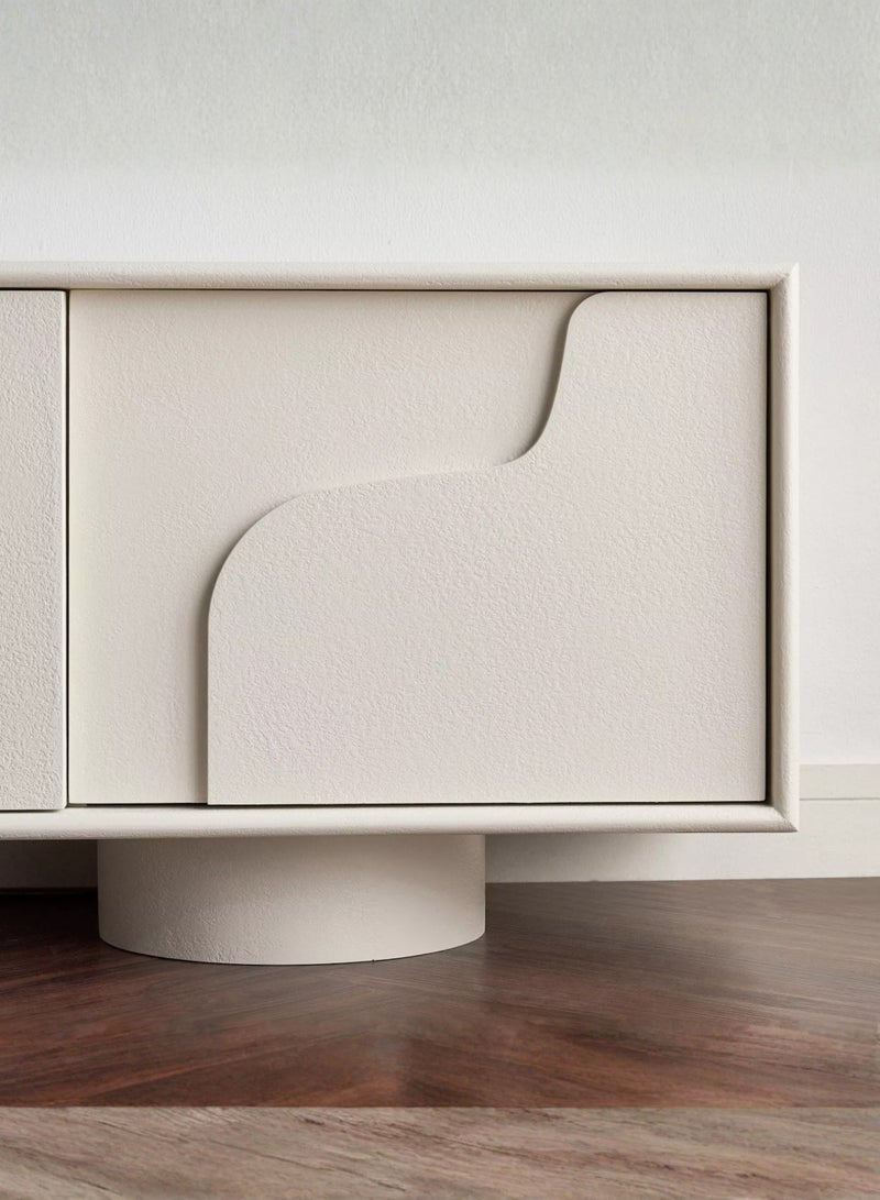 Kustomdeco Lumen Modern White TV Unit Stand for Living Room – Premium Wooden Entertainment Console with Artistic 3D Cabinet Doors, Minimalist Media Cabinet for Flat Screen TVs up to 75 Inch - Image 5