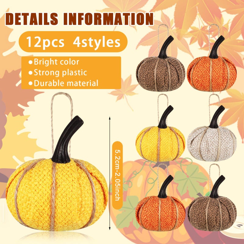 Kajaia Fall Pumpkin Hanging Ornament Mini Burlap Fabric Thanksgiving Pumpkin Hanging Tree Ornaments for Fall Thanksgiving Halloween Christmas Party Tree Mantel Wall Home Decor Crafts(Bright Color 12 Pcs) - Image 3