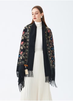 Sky cashmere Sky Cashmere Wool Embroidery Shawl Black  - Image 2