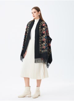 Sky cashmere Sky Cashmere Wool Embroidery Shawl Black  - Image 3