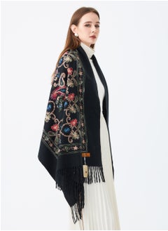 Sky cashmere Sky Cashmere Wool Embroidery Shawl Black  - Image 1