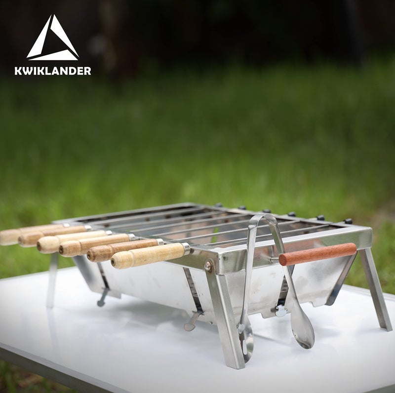 KWIKLANDER® 15 Inch Stainless Steel Portable Barbeque Skewers with Wooden Handle -(Set of 6) BBQ Grill Stick for Kitchen Cooking Tools - Image 5