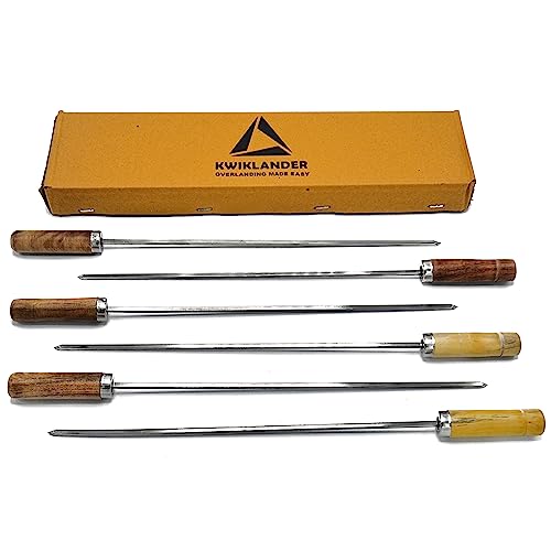 KWIKLANDER® 15 Inch Stainless Steel Portable Barbeque Skewers with Wooden Handle -(Set of 6) BBQ Grill Stick for Kitchen Cooking Tools - Image 1
