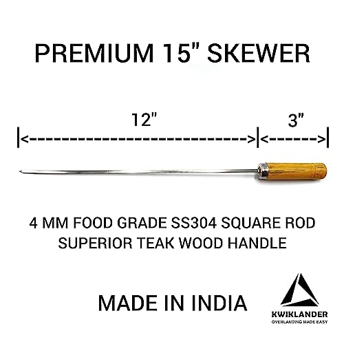 KWIKLANDER® 15 Inch Stainless Steel Portable Barbeque Skewers with Wooden Handle -(Set of 6) BBQ Grill Stick for Kitchen Cooking Tools - Image 2