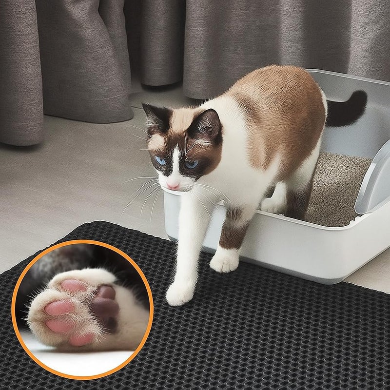 Polarduck Cat Litter Mat Litter Box Mat, EVA Honeycomb Double Layer Design, Urine & Waterproof, Scatter Control Kitty Litter Mat, Less Waste, Easier To Clean,Washable (Black, 60 x 40cm) - Image 2