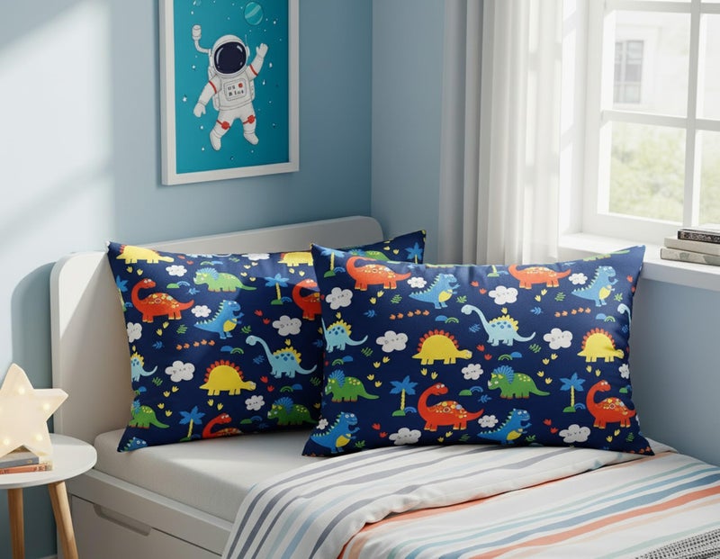 Filymore Dinosaur Cartoon Printed Pillow Covers for Kids Room | Made with Pure Microfiber Soft & Skin Friendly Pillow Cases | Size (17 x 27 inch, Multi) Set of 2 Covers. (Blue) - Image 2