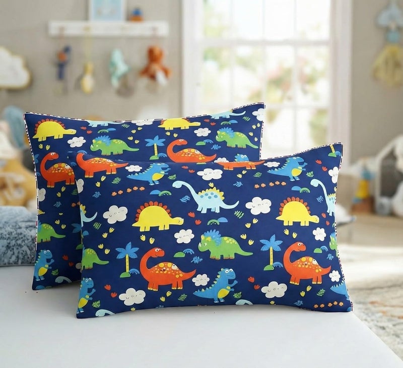 Filymore Dinosaur Cartoon Printed Pillow Covers for Kids Room | Made with Pure Microfiber Soft & Skin Friendly Pillow Cases | Size (17 x 27 inch, Multi) Set of 2 Covers. (Blue) - Image 1