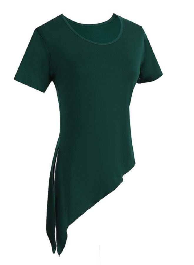 Loquat Women's Dance Practice Clothes With Irregular Split Tops And Short Sleeves 