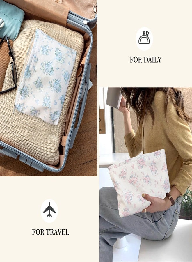 STARDW Aesthetic Floral Makeup Bag Cosmetic Bags for Women, Cute Small Makeup Bag for Purse,Travel Toiletry Bag Skincare Bag,Makeup Bag Organizer Zipper Makeup Pouch - Image 5
