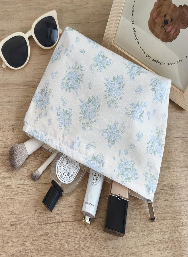 STARDW Aesthetic Floral Makeup Bag Cosmetic Bags for Women, Cute Small Makeup Bag for Purse,Travel Toiletry Bag Skincare Bag,Makeup Bag Organizer Zipper Makeup Pouch - Image 3
