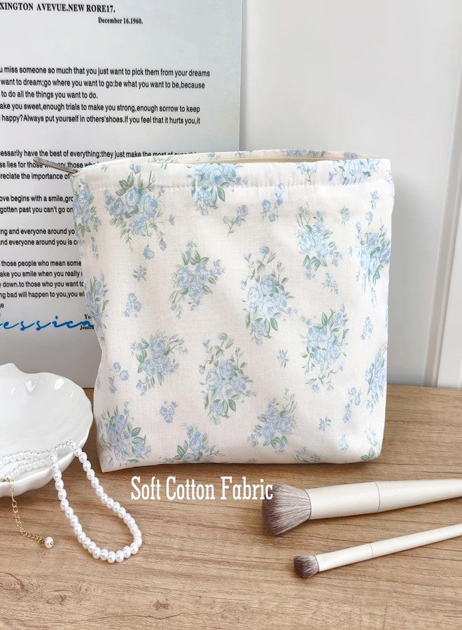 STARDW Aesthetic Floral Makeup Bag Cosmetic Bags for Women, Cute Small Makeup Bag for Purse,Travel Toiletry Bag Skincare Bag,Makeup Bag Organizer Zipper Makeup Pouch - Image 2