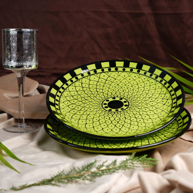 Caffeine Ceramic Handmade Stoneware Green Flora Pattern Quarter Plate 7”(Set of 2 Dishwasher & Microwave Safe) - Image 1