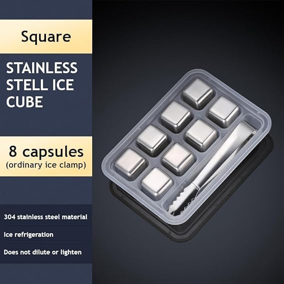 D RAJ 8Pcs Stainless Steel Whiskey Stones Ice Cubes with Tongs Container Food Grade QuickFrozen Ice for Wine Metal Ice Cubes for Chilling Red Wine - Image 2