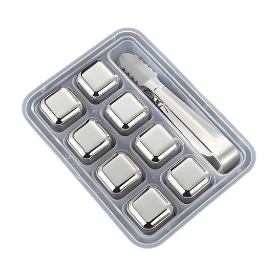 D RAJ 8Pcs Stainless Steel Whiskey Stones Ice Cubes with Tongs Container Food Grade QuickFrozen Ice for Wine Metal Ice Cubes for Chilling Red Wine - Image 1