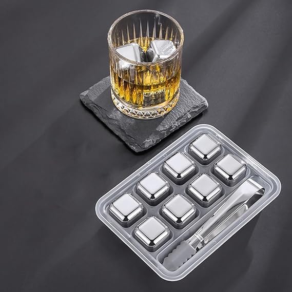 D RAJ 8Pcs Stainless Steel Whiskey Stones Ice Cubes with Tongs Container Food Grade QuickFrozen Ice for Wine Metal Ice Cubes for Chilling Red Wine - Image 5