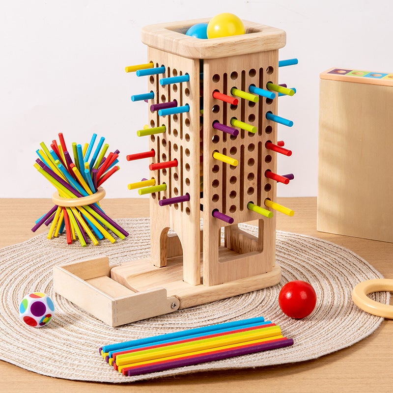 Children's Educational Leaning Tower of Pisa Wooden Board Game 3-in-1 Colorful Stick Pulling Toy - Image 1