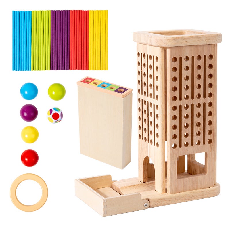 Children's Educational Leaning Tower of Pisa Wooden Board Game 3-in-1 Colorful Stick Pulling Toy - Image 5
