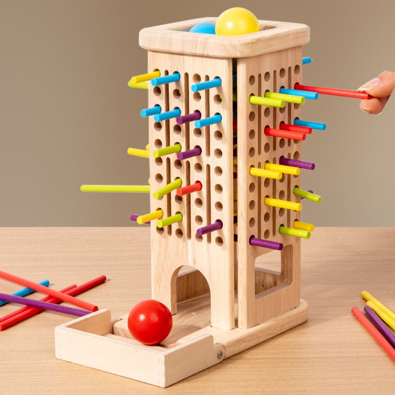 Children's Educational Leaning Tower of Pisa Wooden Board Game 3-in-1 Colorful Stick Pulling Toy - Image 3