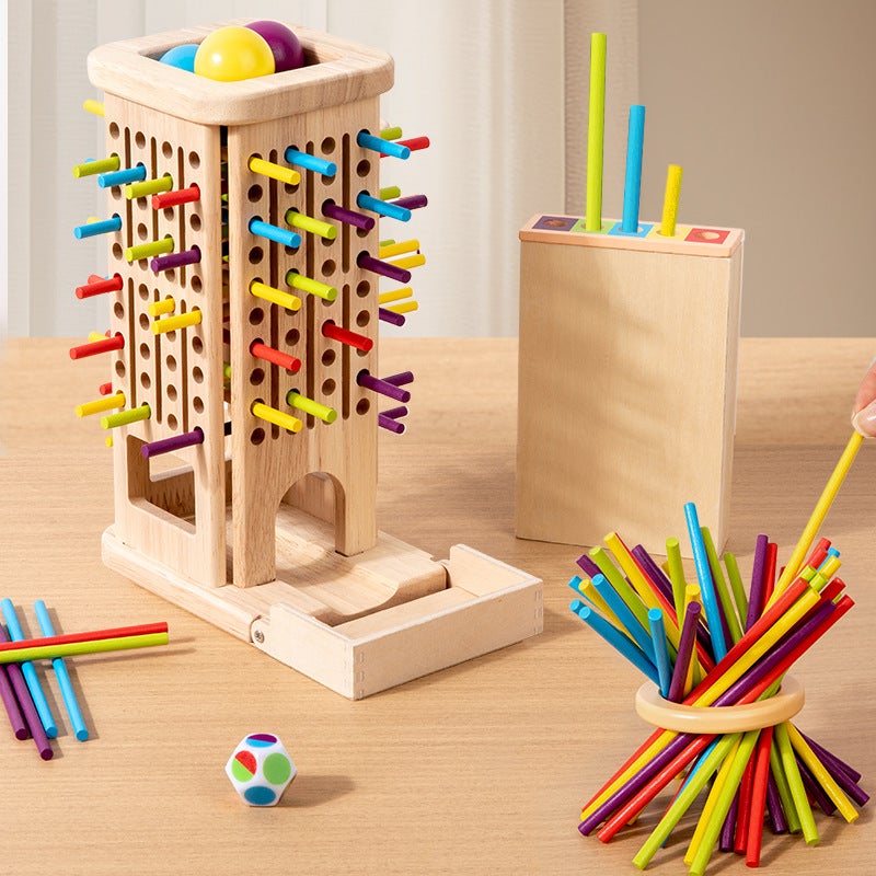 Children's Educational Leaning Tower of Pisa Wooden Board Game 3-in-1 Colorful Stick Pulling Toy - Image 2