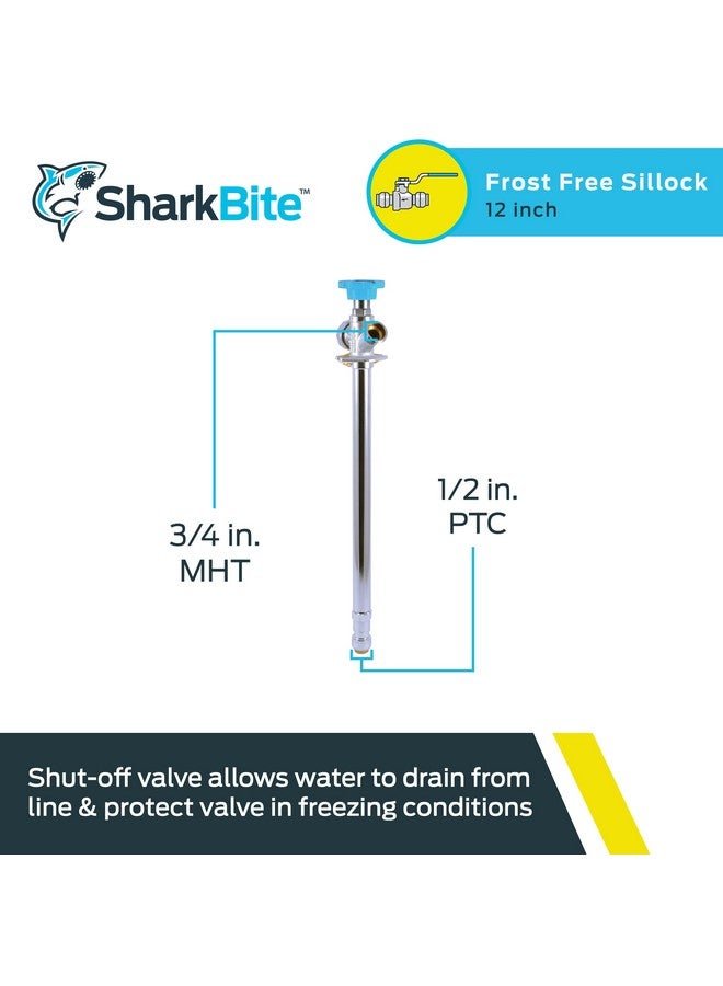 SharkBite 12 Inch Frost Free Sillcock, 1/2 x 3/4 Inch MHT, Push to Connect Brass Plumbing Fitting, PEX Pipe, Copper, CPVC, PE-RT, HDPE, 24636LF - Image 1