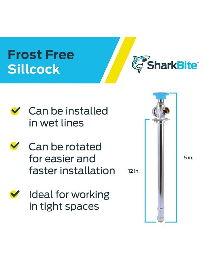 SharkBite 12 Inch Frost Free Sillcock, 1/2 x 3/4 Inch MHT, Push to Connect Brass Plumbing Fitting, PEX Pipe, Copper, CPVC, PE-RT, HDPE, 24636LF - Image 3