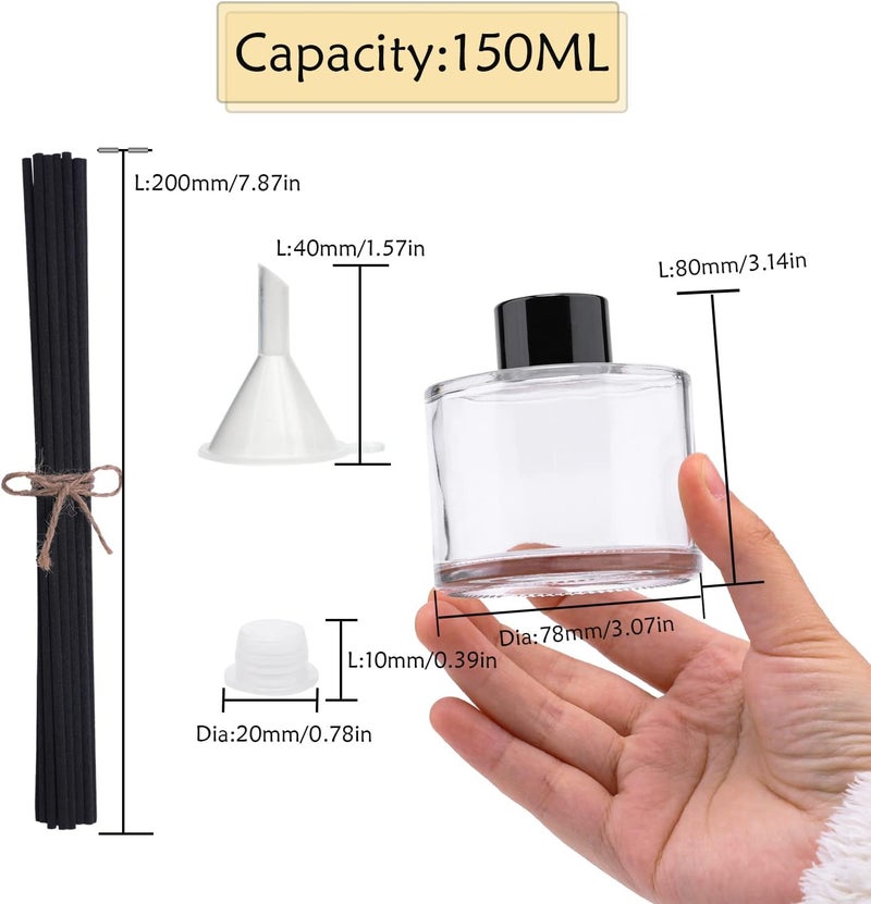 Agidea 4PCS Fragrance Glass Diffuser Bottles, Refillable Diffuser Bottles with 20pcs Reeds Sticks & Black Caps & Funnel, Diffuser Jars for Home Oil Fragrance Decoration Girl Women Gift (150ML) - Image 3