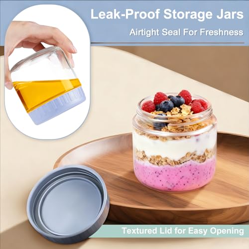 COYACOOL Overnight Oats Containers with Lids, 10oz Wide Mouth Mason Jars with Lids, 9 Pack Glass Jars with Airtight lid for Chia Pudding Yogurt Salad, Meal Prer Oatmeal Jars - Image 4