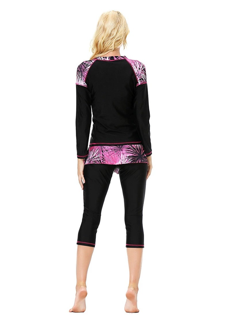 Loquat - 3PCS Muslim Conservative Long Sleeve Islamic Swimsuit Swimwear Set Black - Image 1