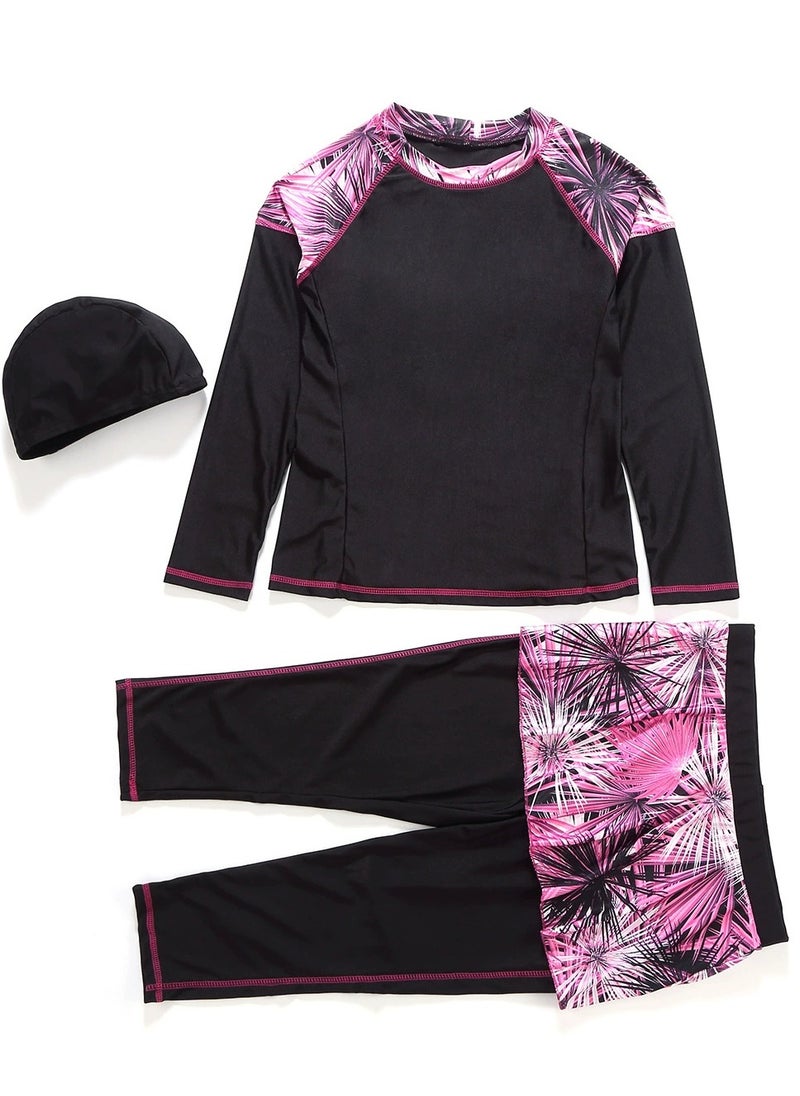 Loquat - 3PCS Muslim Conservative Long Sleeve Islamic Swimsuit Swimwear Set Black - Image 1