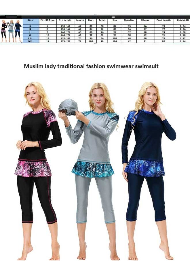 Loquat - 3PCS Muslim Conservative Long Sleeve Islamic Swimsuit Swimwear Set Black - Image 1