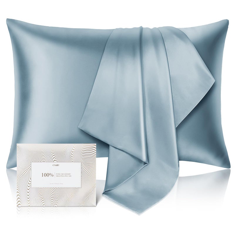 100 Pure Mulberry Silk Pillowcase for Hair and Skin  Allergen Resistant Dual Sides600 Thread Count Silk Bed Pillow Cases with Hidden Zipper1pcKing SizeGrey Blue