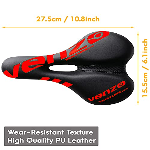 Venzo Comfortable Bike Bicycle Saddle Seat - for MTB, Road, Exercise, Trekking, Folding, Hybrid & Cruiser Bikes - XC Saddle Seat - Red - Image 2