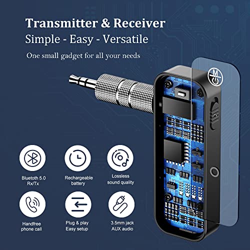 GMCELL Bluetooth Transmitter Receiver Wireless Adapter: 3.5mm Aux Jack Stereo Audio Input Output - for TV Car Headphone Speakers iPhone PC - Image 2