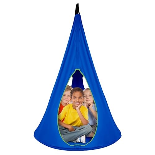 Sorbus Pod Swing for Kids - Durable Hanging Hammock Chair w/Adjustable Rope - 2 Windows & 1 Entrance - Tree Tent Sensory Swing for Kids Indoor Outdoor Use - 250lbs Sturdy Nest Swing - (40", Blue) - Image 1