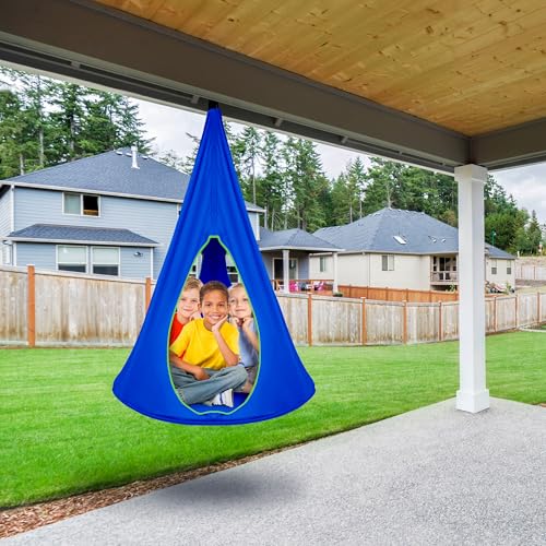 Sorbus Pod Swing for Kids - Durable Hanging Hammock Chair w/Adjustable Rope - 2 Windows & 1 Entrance - Tree Tent Sensory Swing for Kids Indoor Outdoor Use - 250lbs Sturdy Nest Swing - (40", Blue) - Image 4