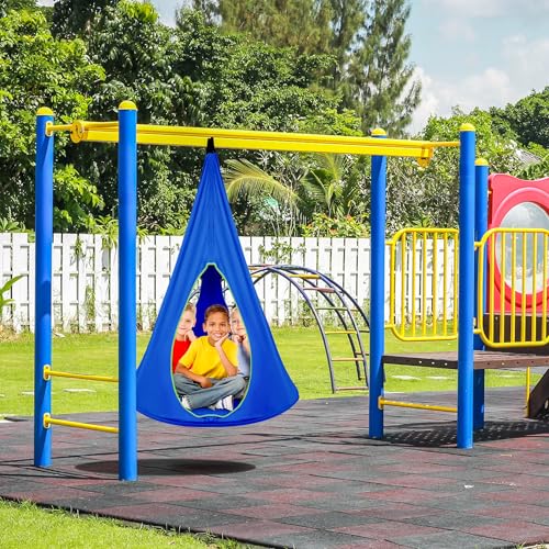 Sorbus Pod Swing for Kids - Durable Hanging Hammock Chair w/Adjustable Rope - 2 Windows & 1 Entrance - Tree Tent Sensory Swing for Kids Indoor Outdoor Use - 250lbs Sturdy Nest Swing - (40", Blue) - Image 2