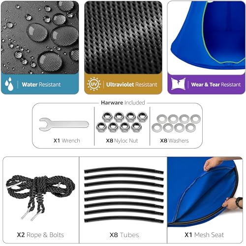 Sorbus Pod Swing for Kids - Durable Hanging Hammock Chair w/Adjustable Rope - 2 Windows & 1 Entrance - Tree Tent Sensory Swing for Kids Indoor Outdoor Use - 250lbs Sturdy Nest Swing - (40", Blue) - Image 3