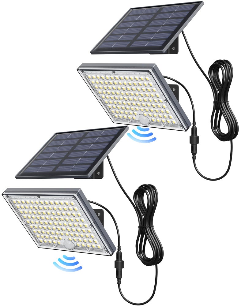 JACKYLED Solar Lights for Outside with Motion Sensor 113 Bright LEDs 9000K Solar Flood Lights Outdoor Waterproof Dusk to Dawn Solar spot Lights Solar Security Lights with 164ft Cable 2 Pack