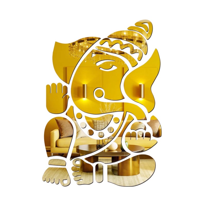 Goelite Ganesh Tiles for Wall Mirror Ganesha Glass Stickers for Door Acrylic Home Mirror for Temple Decorative Purpose Golden