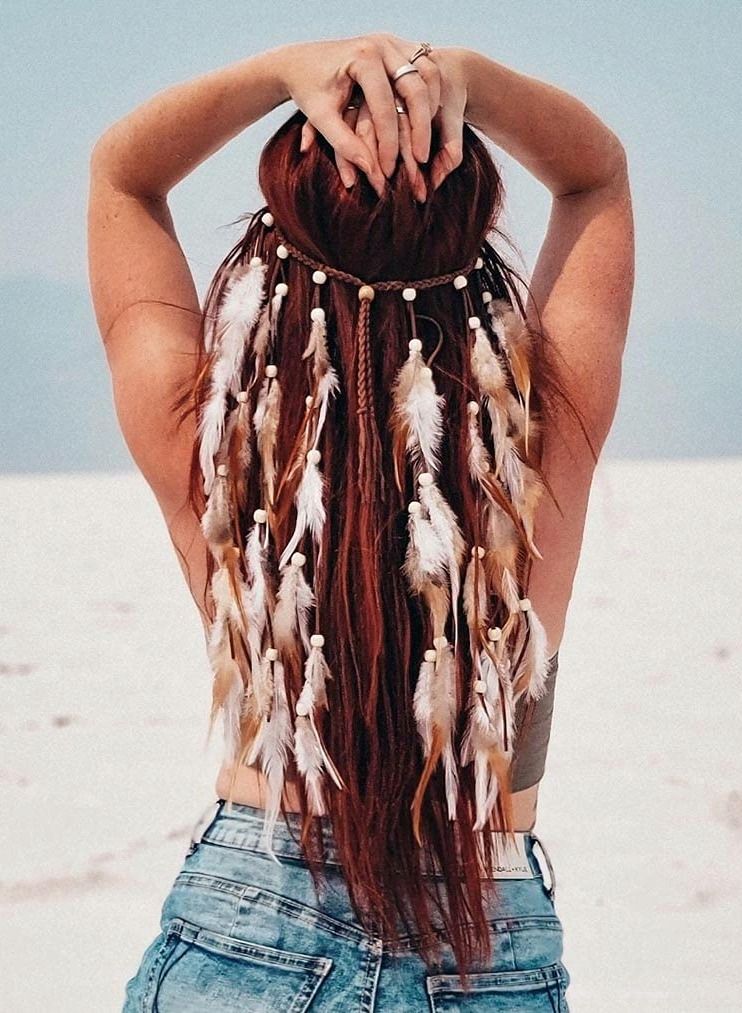 Excefore Feather Hairband Indian Gypsy Headband with White and Brown Feather Tassel Hemp Rope for Festival Masquerades Carnival Hippie Costume Indian Hair Feather Women's Hair Prom Accessories - Image 1