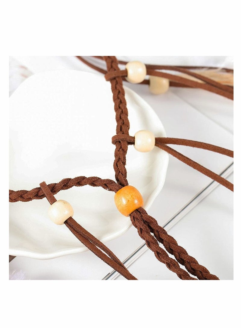 Excefore Feather Hairband Indian Gypsy Headband with White and Brown Feather Tassel Hemp Rope for Festival Masquerades Carnival Hippie Costume Indian Hair Feather Women's Hair Prom Accessories - Image 5