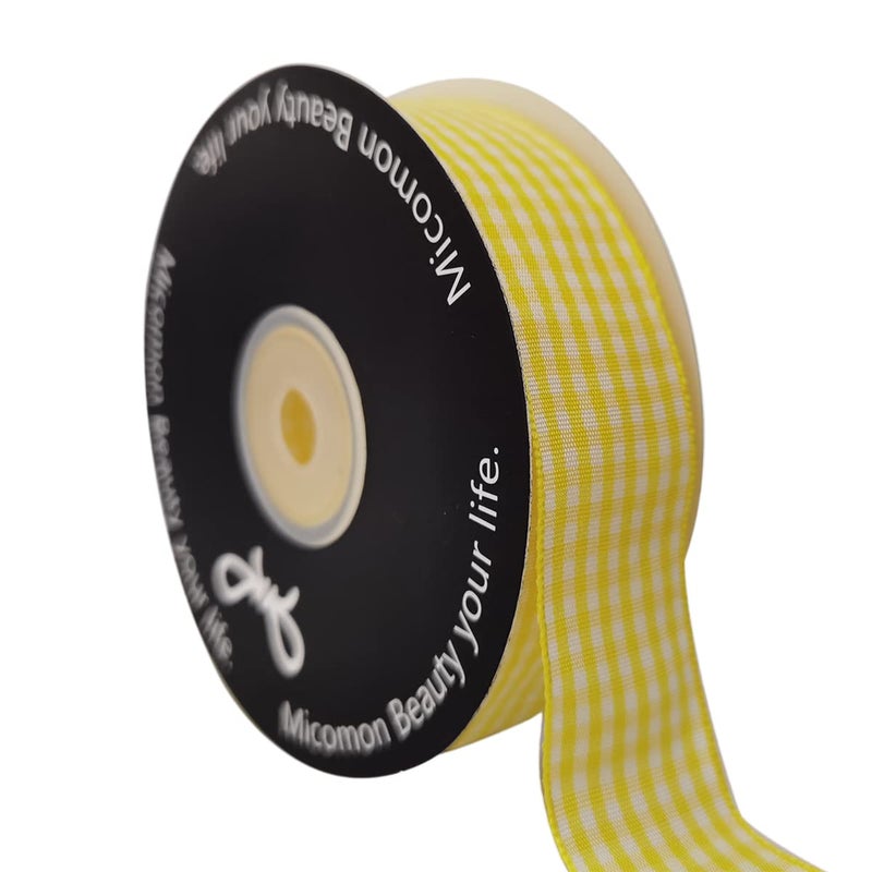 Micomon Yellow and White Gingham Ribbon Christmas Ribbon 25 Yards Each Roll 100 Polyester 1 Yellow