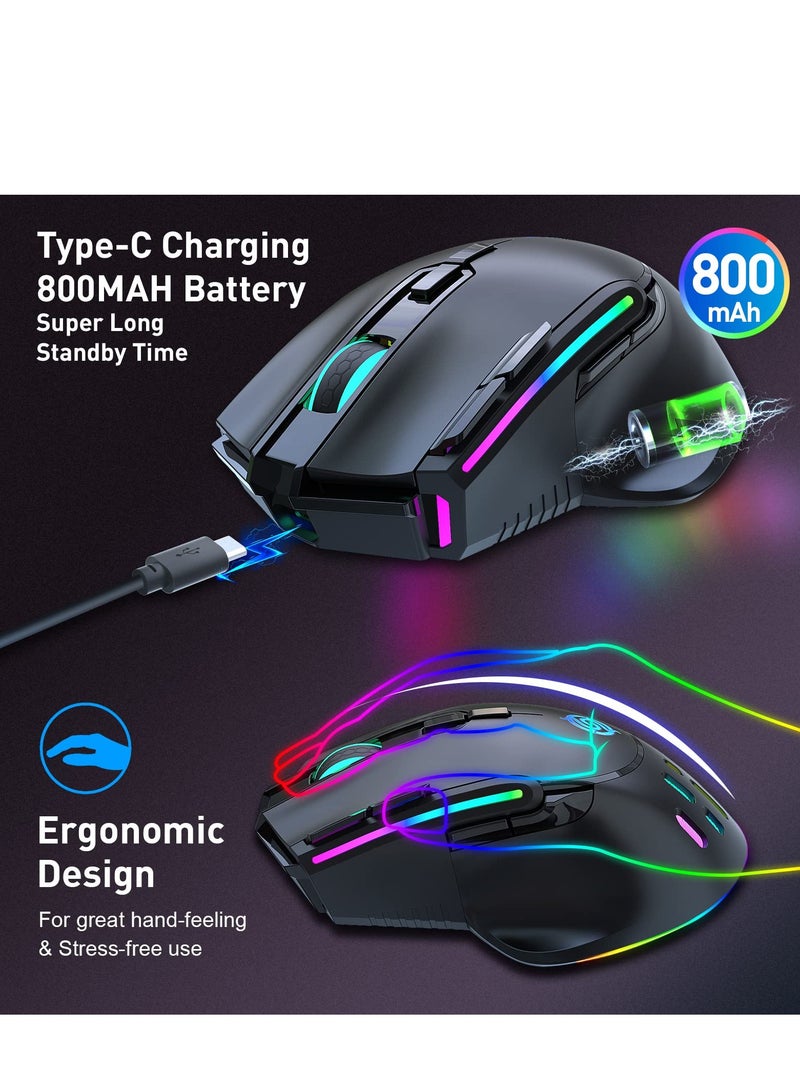 Wireless Gaming Mouse, Wired and Wireless Dual Modes Rechargeable RGB Gaming Mouse with 7 ons, Ergonomic and 3 Adjustable DPI Levels up to 3200 DPI for PC Laptop Gamer (Black) - Image 3