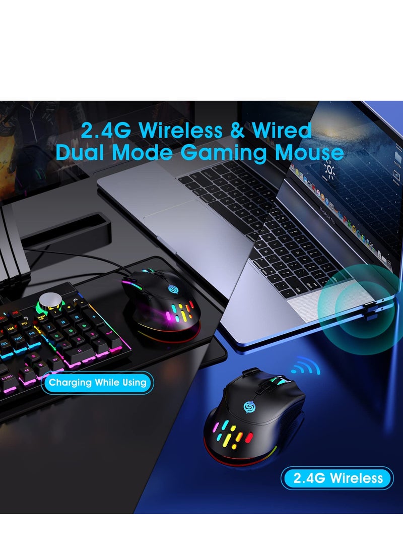Wireless Gaming Mouse, Wired and Wireless Dual Modes Rechargeable RGB Gaming Mouse with 7 ons, Ergonomic and 3 Adjustable DPI Levels up to 3200 DPI for PC Laptop Gamer (Black) - Image 2